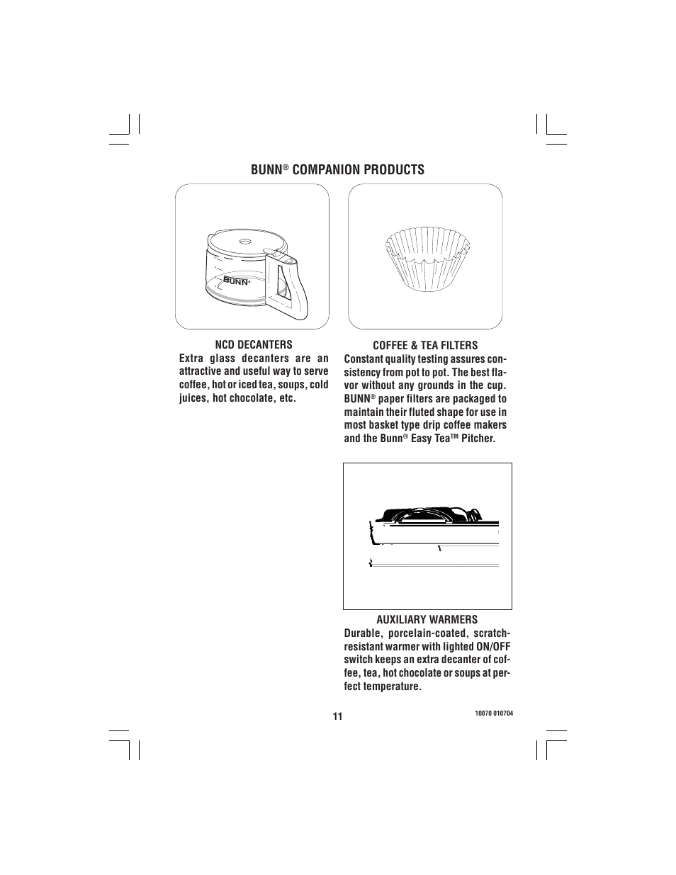 Bunn, Companion products, Easy tea | Bunn A-10 User Manual | Page 11 / 12