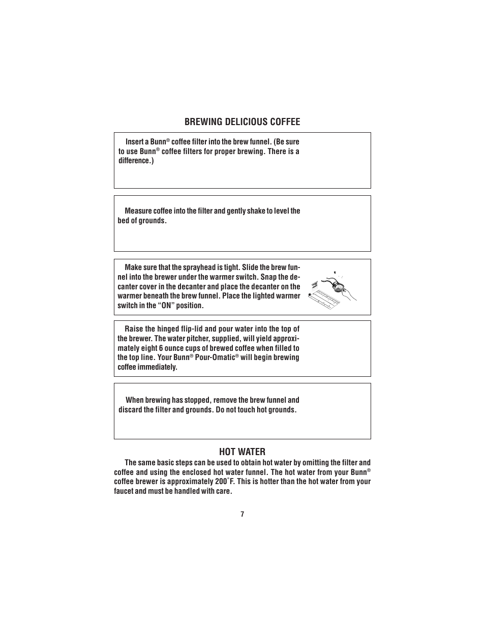 Brewing delicious coffee hot water | Bunn A-10 User Manual | Page 7 / 12
