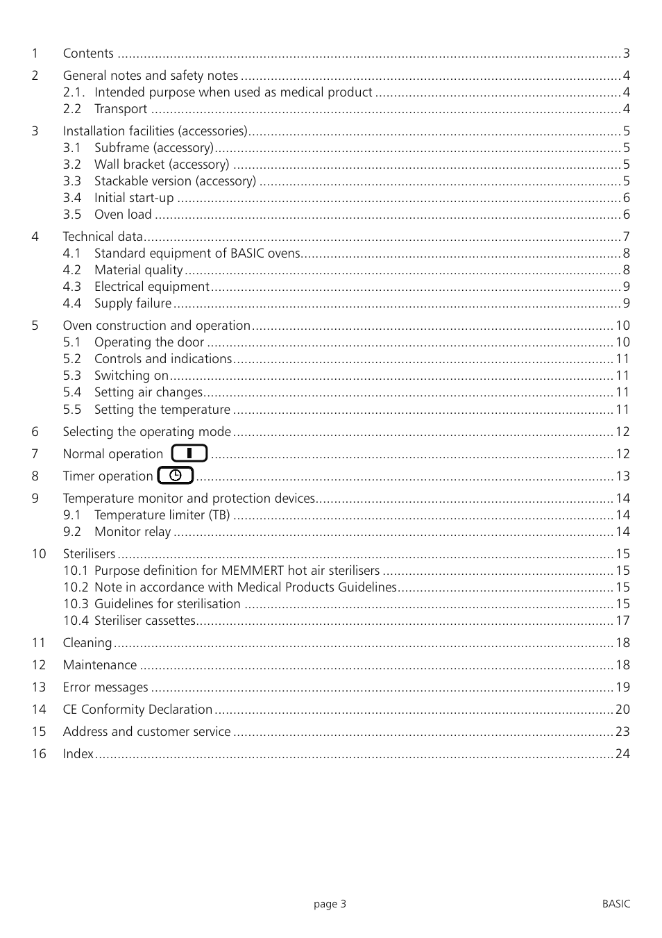 Memmert INB 200 - 500 Incubators (Generation 2003) User Manual | Page 3 / 28