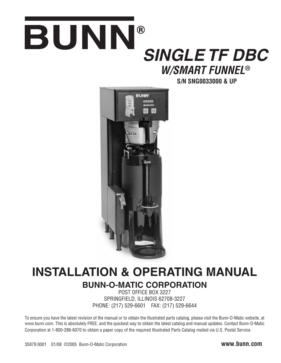 Bunn W/SMART FUNNEL S/N SNG0033000 & UP User Manual | 54 pages