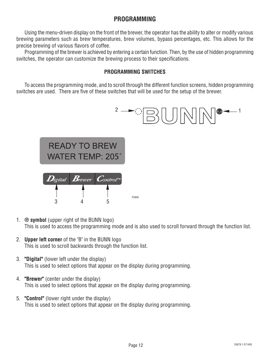 Programming | Bunn W/SMART FUNNEL S/N SNG0033000 & UP User Manual | Page 12 / 54