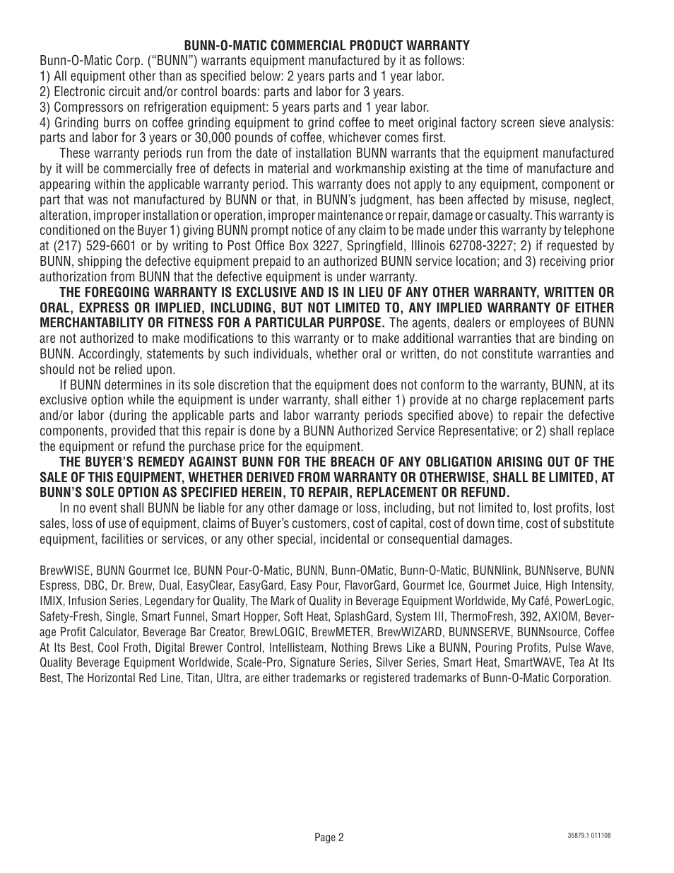 Bunn W/SMART FUNNEL S/N SNG0033000 & UP User Manual | Page 2 / 54