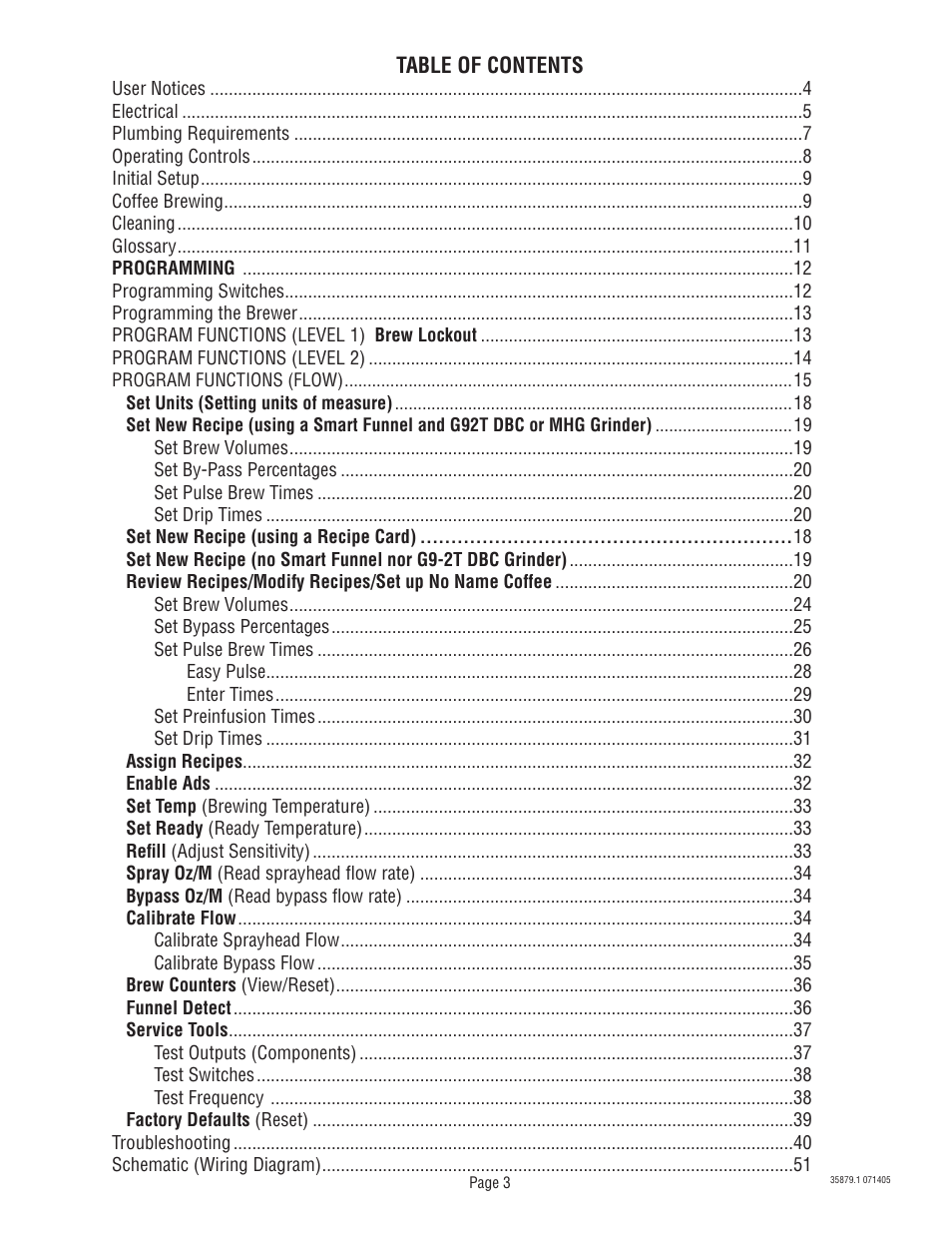 Bunn W/SMART FUNNEL S/N SNG0033000 & UP User Manual | Page 3 / 54
