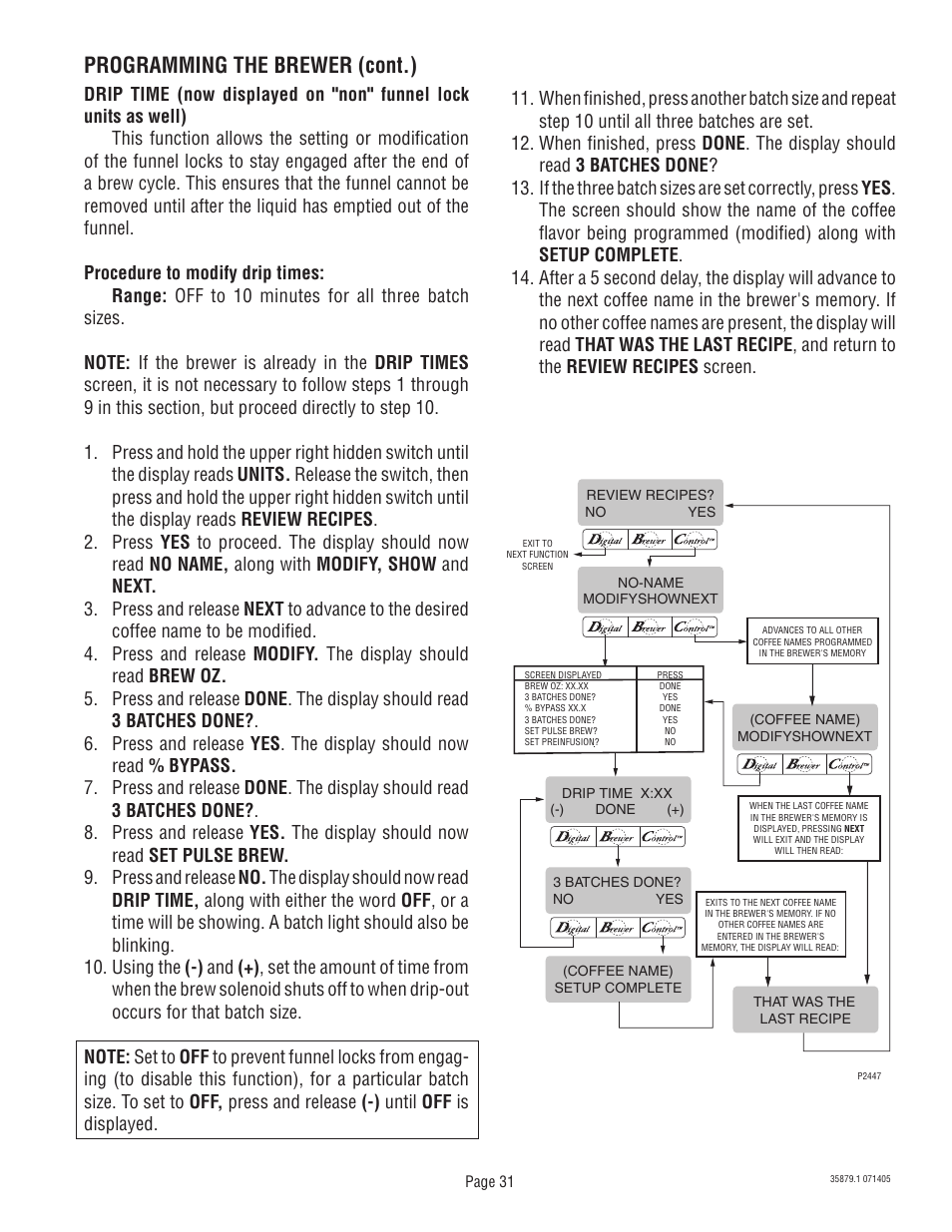 Programming the brewer (cont.) | Bunn W/SMART FUNNEL S/N SNG0033000 & UP User Manual | Page 31 / 54