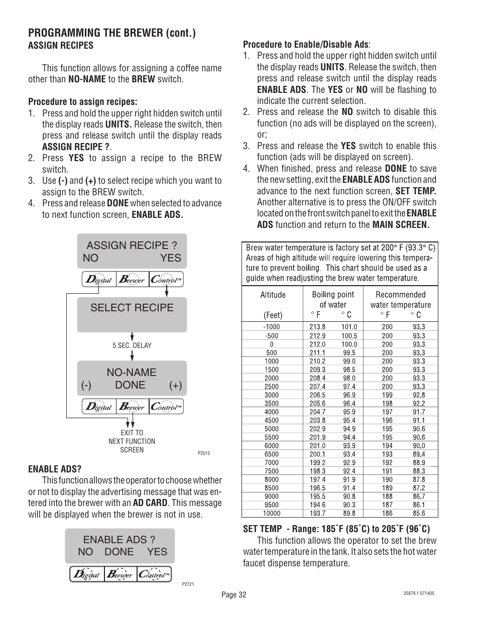 Programming the brewer (cont.) | Bunn W/SMART FUNNEL S/N SNG0033000 & UP User Manual | Page 32 / 54