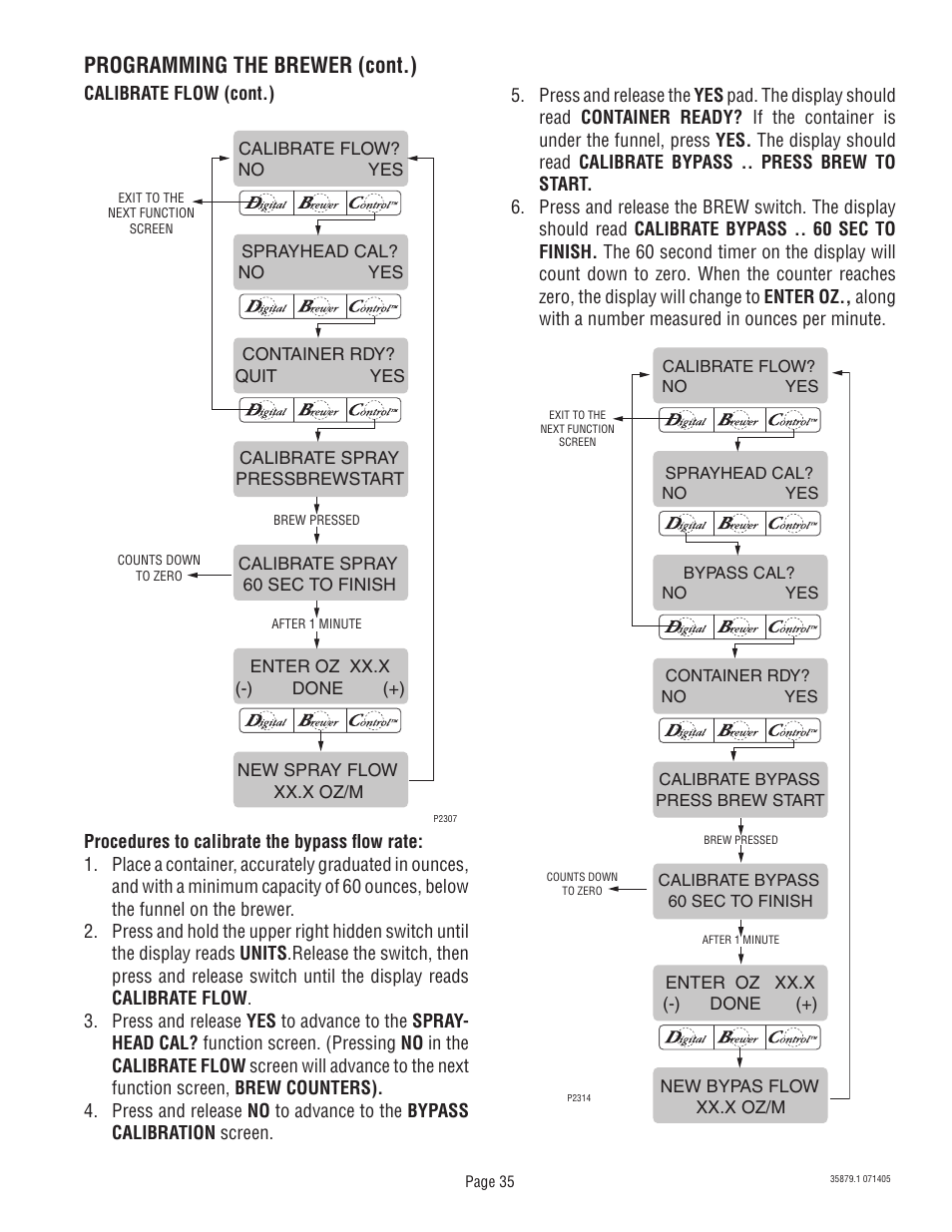 Programming the brewer (cont.) | Bunn W/SMART FUNNEL S/N SNG0033000 & UP User Manual | Page 35 / 54