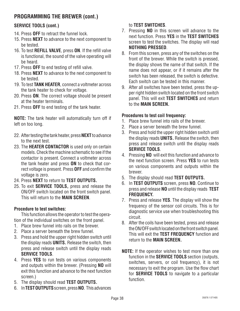 Bunn W/SMART FUNNEL S/N SNG0033000 & UP User Manual | Page 38 / 54
