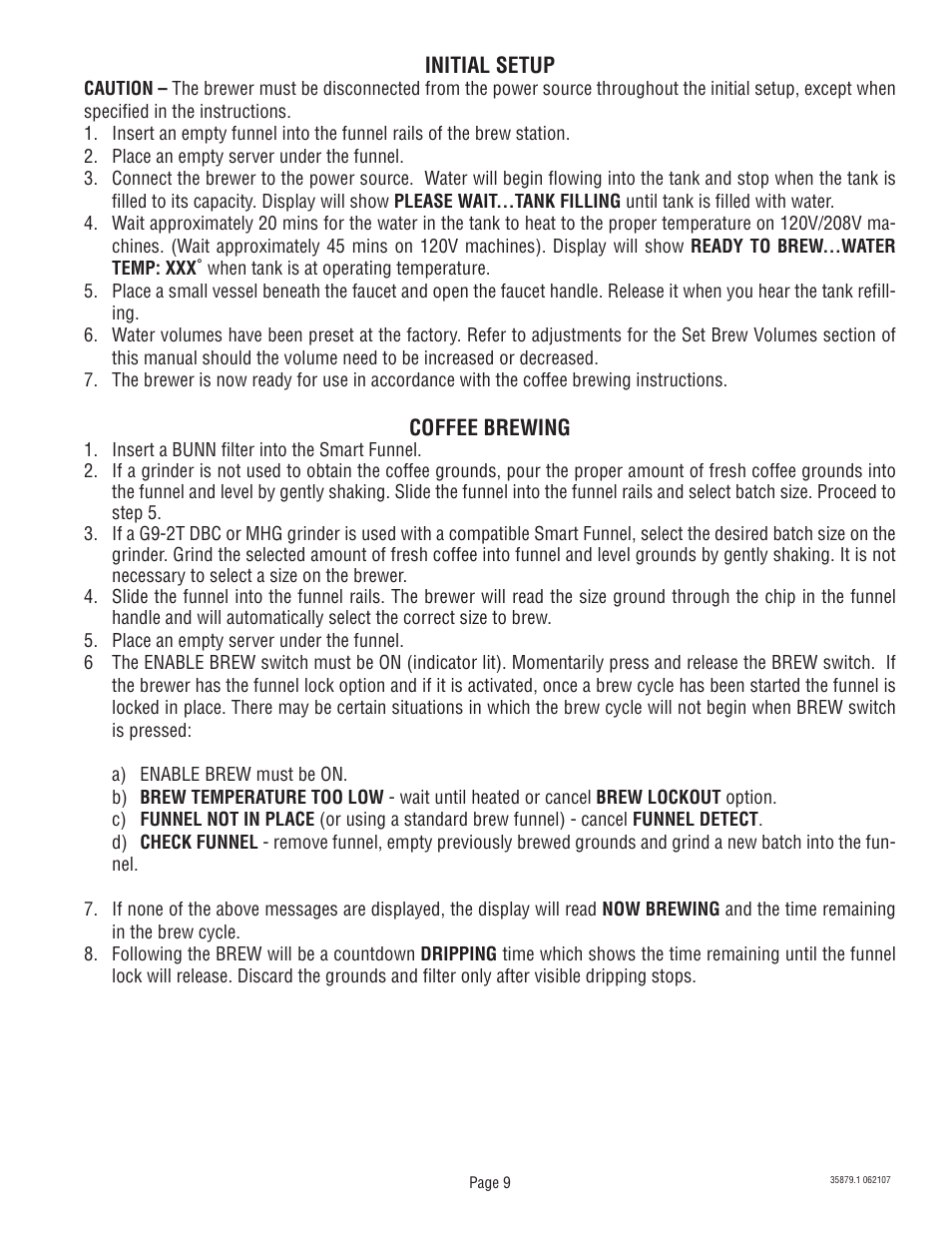 Bunn W/SMART FUNNEL S/N SNG0033000 & UP User Manual | Page 9 / 54