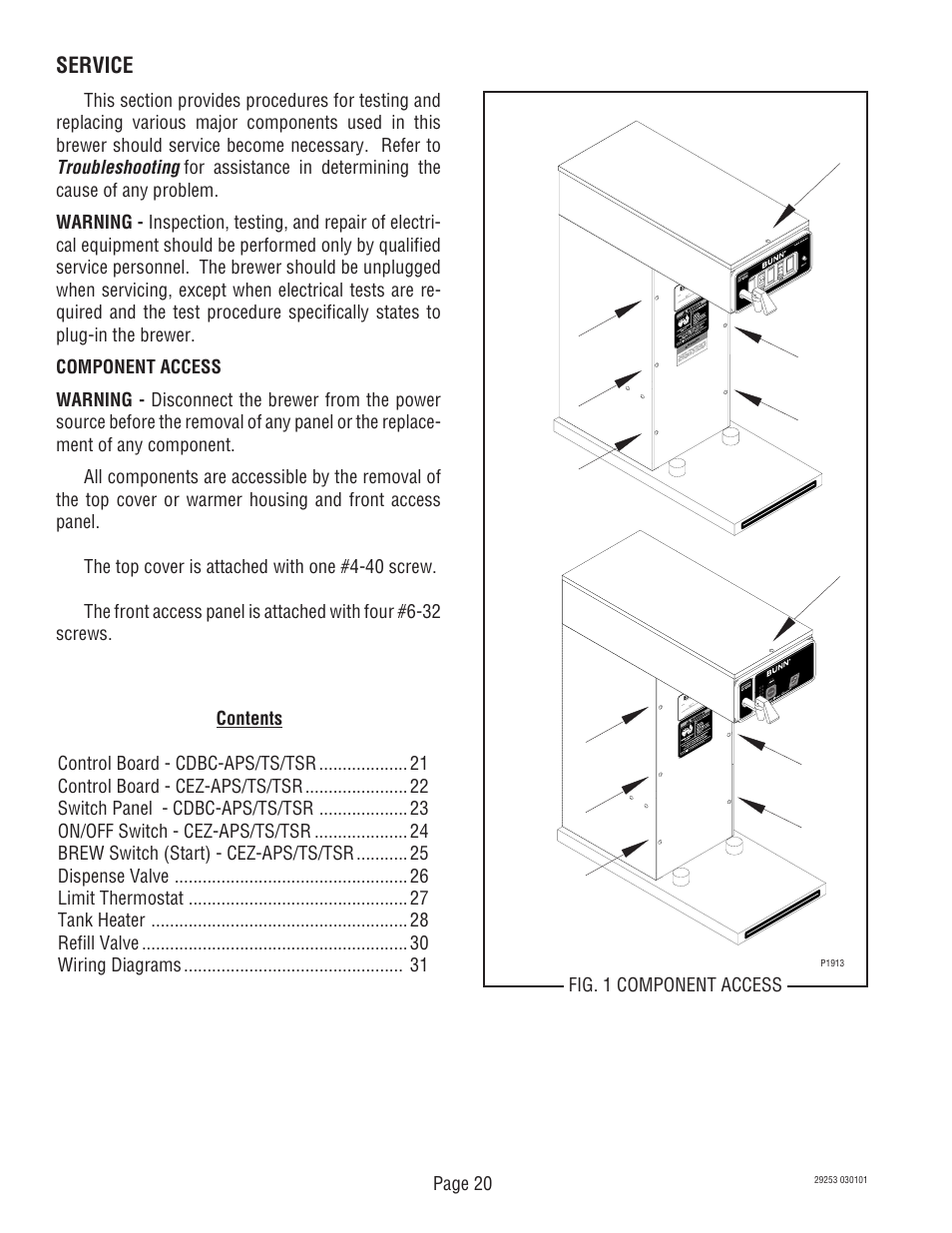 Service, Troubleshooting, Page 20 | Bunn CDBC-TS User Manual | Page 20 / 32