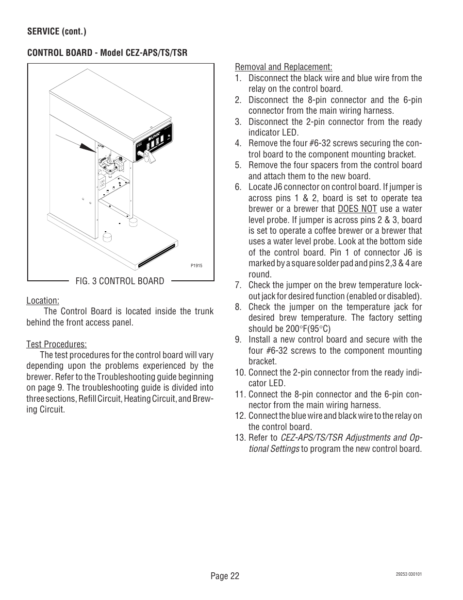 Cez-aps/ts/tsr adjustments and op- tional settings, Page 22 | Bunn CDBC-TS User Manual | Page 22 / 32