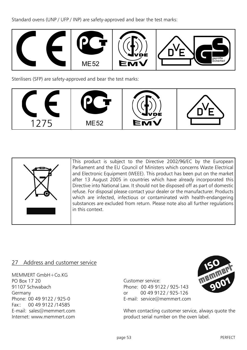 Muster | Memmert IFP 400 - 800 Incubators (Generation 2003) User Manual | Page 53 / 56