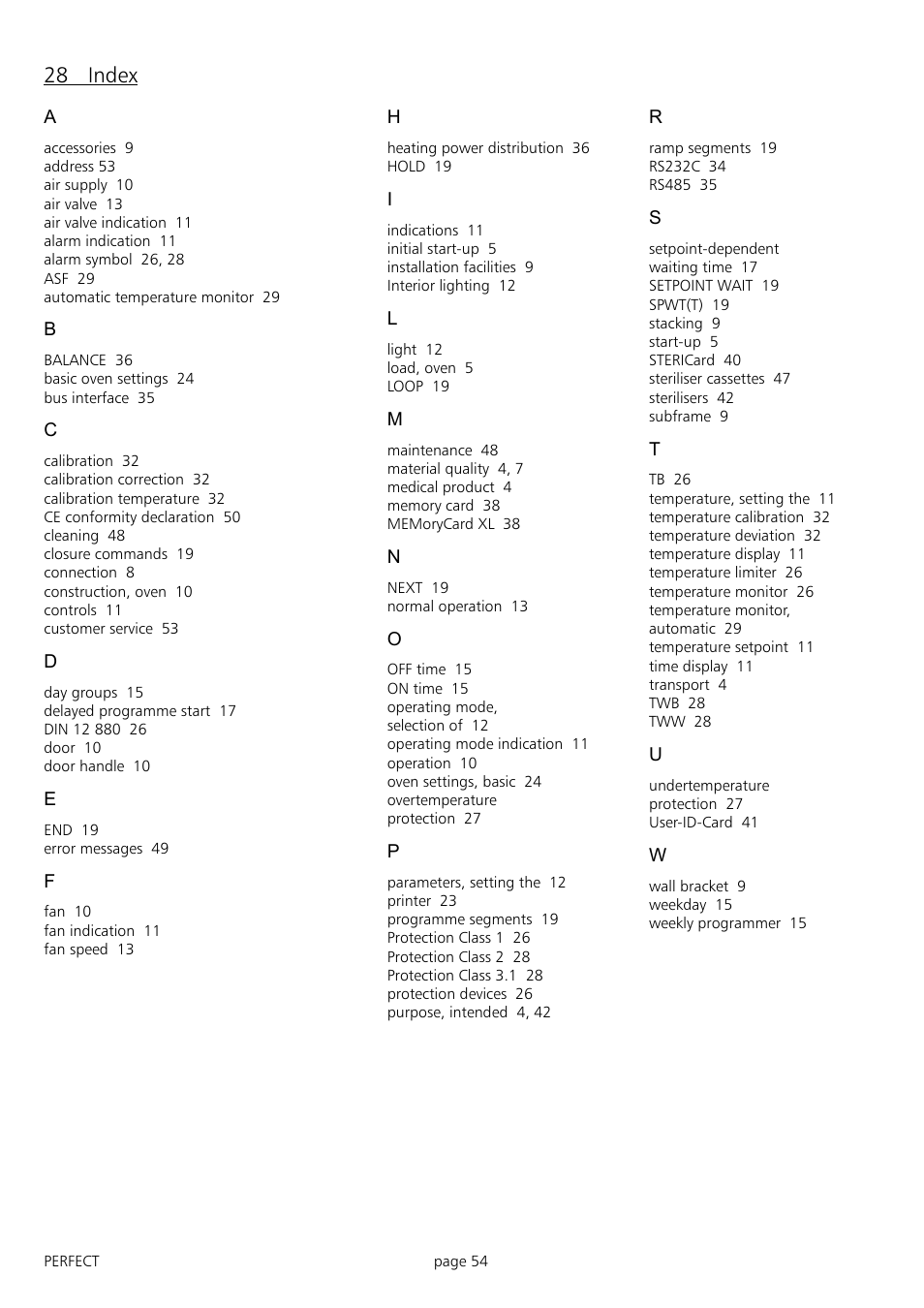 28 index | Memmert IFP 400 - 800 Incubators (Generation 2003) User Manual | Page 54 / 56