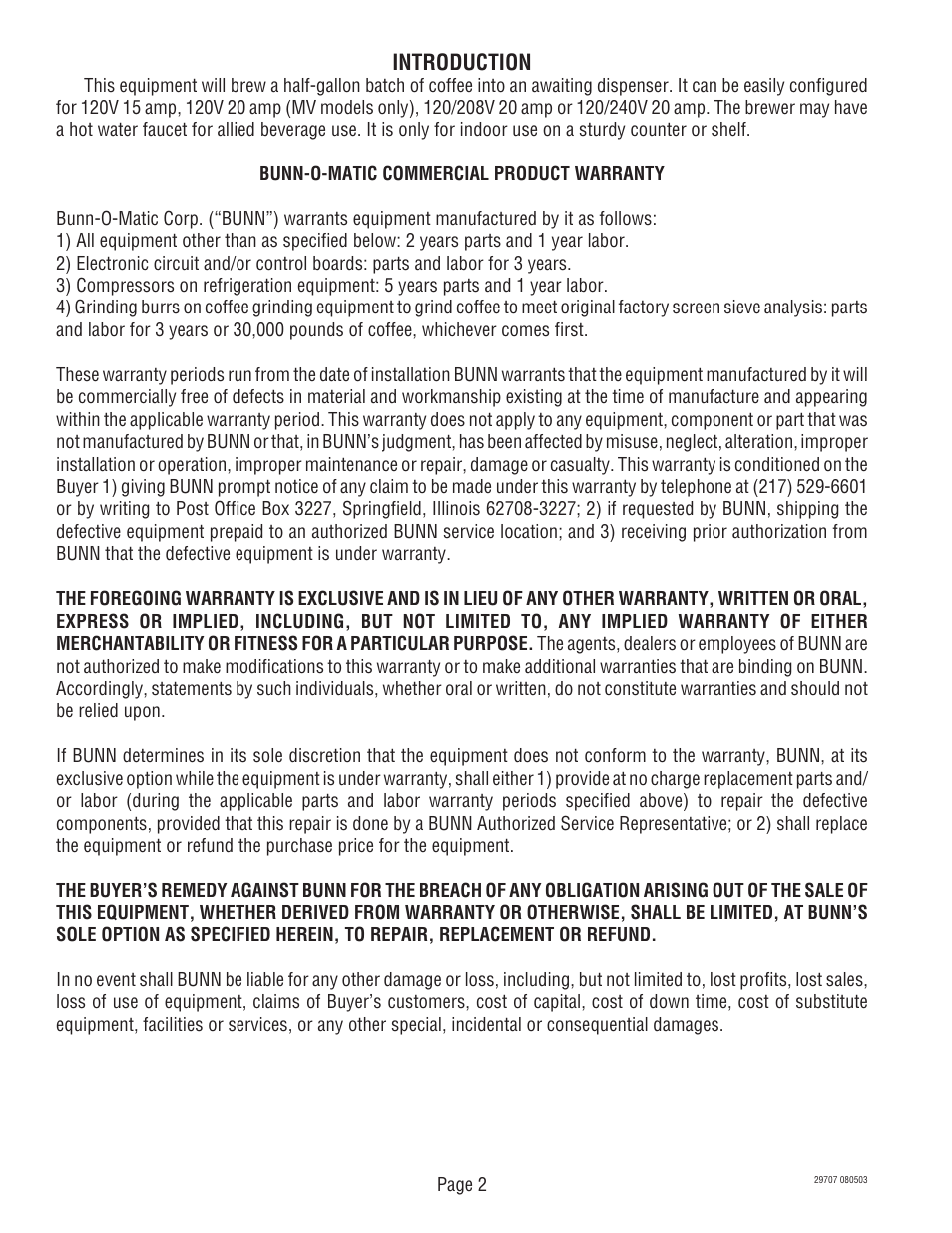 Introduction | Bunn CDBC-APS DV User Manual | Page 2 / 37