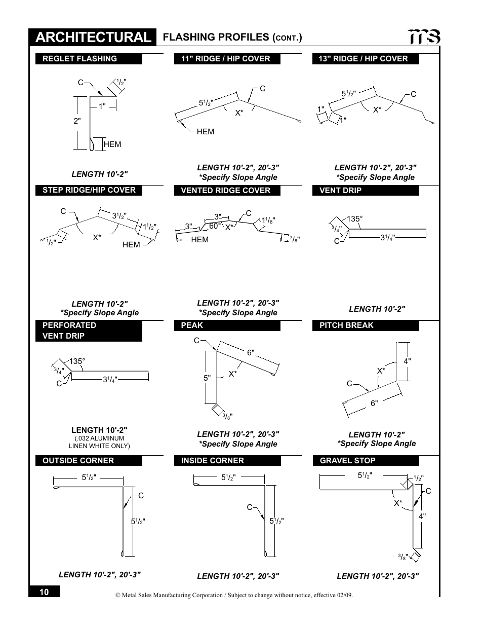 Architectural, Flashing profiles | Metal Sales Soffit Panel User Manual | Page 11 / 66