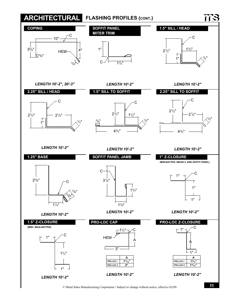 Architectural, Flashing profiles | Metal Sales Soffit Panel User Manual | Page 12 / 66