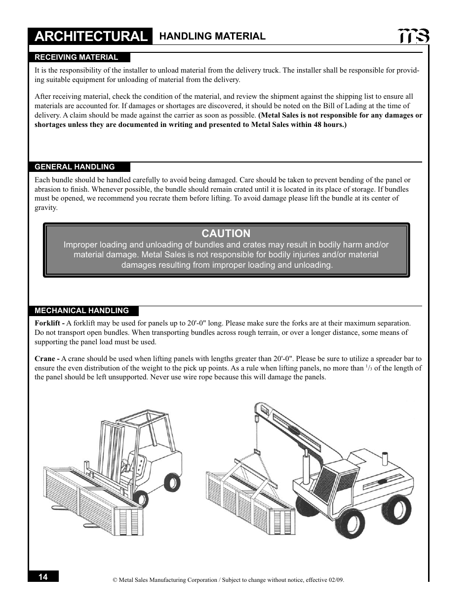 Architectural, Caution, Handling material | Metal Sales Soffit Panel User Manual | Page 15 / 66