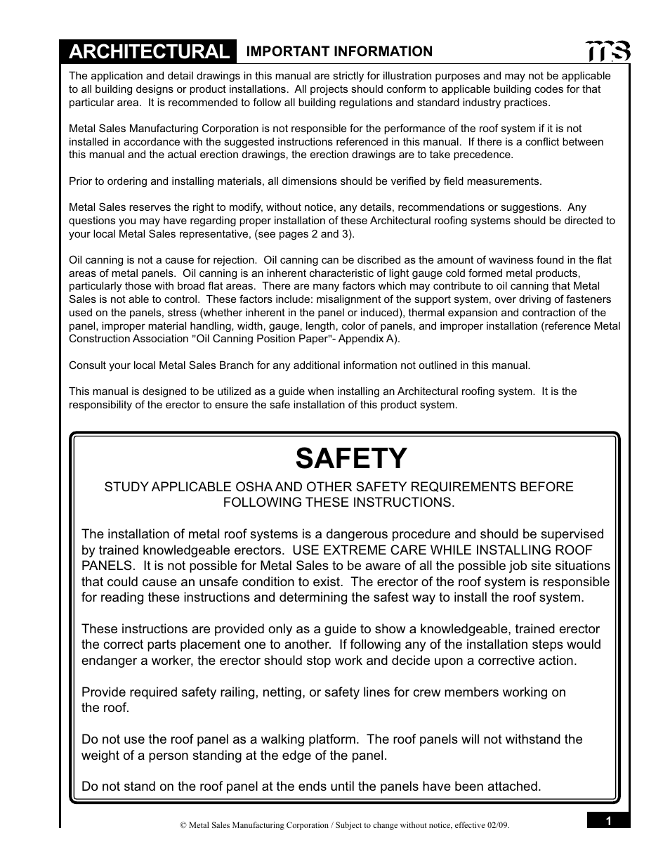 Safety, Architectural | Metal Sales Soffit Panel User Manual | Page 2 / 66