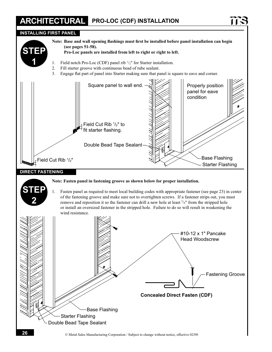 Step 1, Step 2, Architectural | Pro-loc (cdf) installation | Metal Sales Soffit Panel User Manual | Page 27 / 66