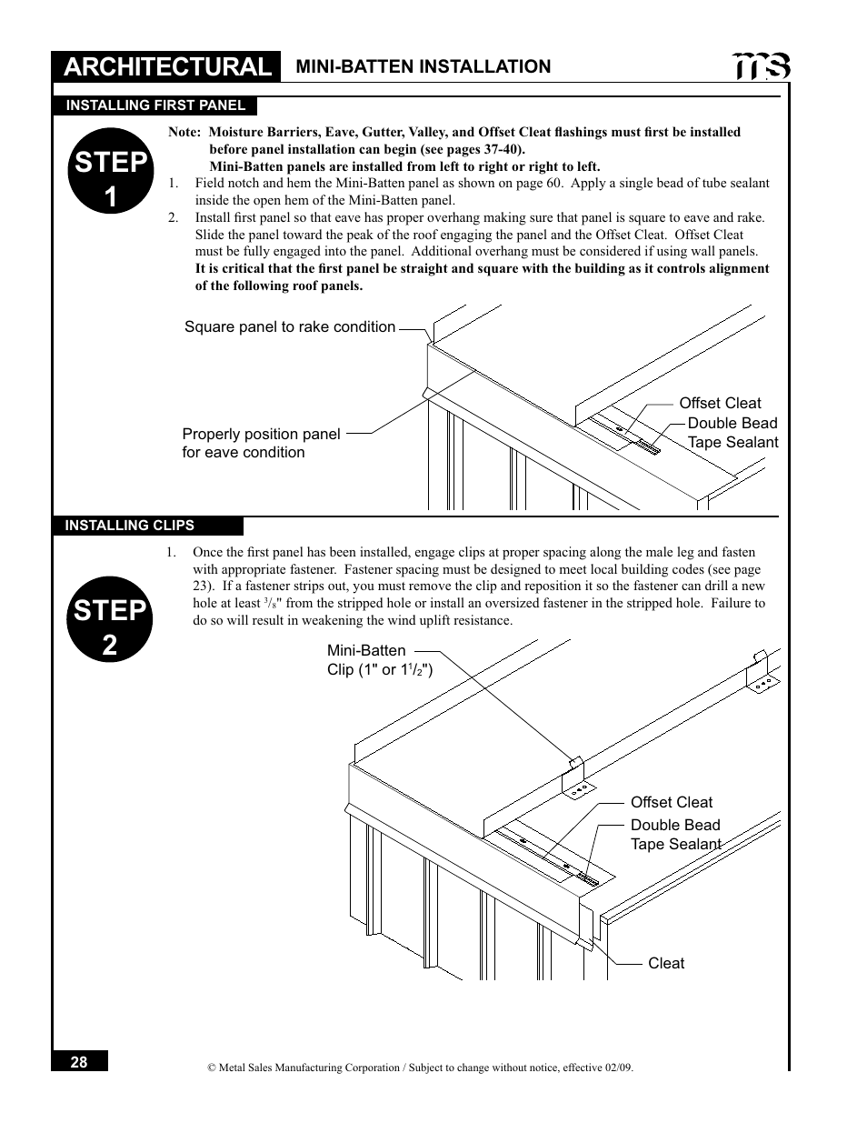 Step 1, Step 2, Architectural | Mini-batten installation | Metal Sales Soffit Panel User Manual | Page 29 / 66
