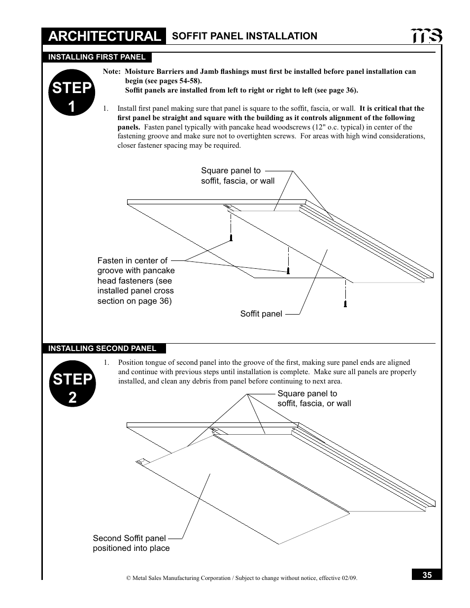 Step 1, Step 2, Architectural | Metal Sales Soffit Panel User Manual | Page 36 / 66