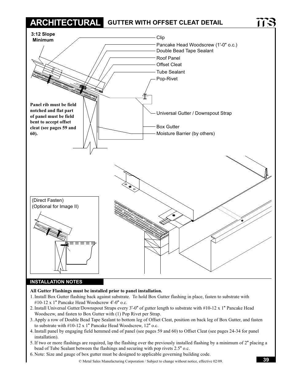 Architectural, Gutter with offset cleat detail | Metal Sales Soffit Panel User Manual | Page 40 / 66