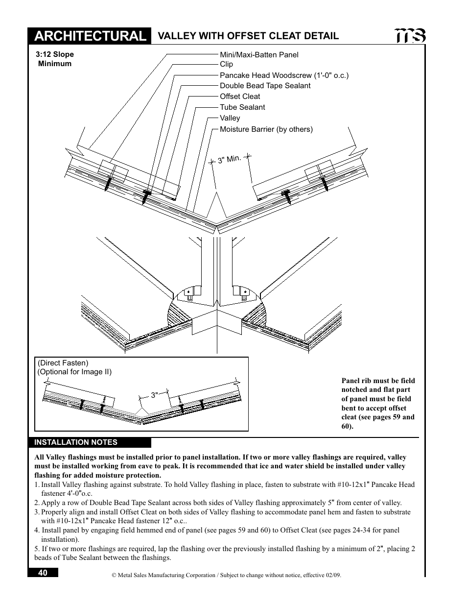 Architectural, Valley with offset cleat detail | Metal Sales Soffit Panel User Manual | Page 41 / 66