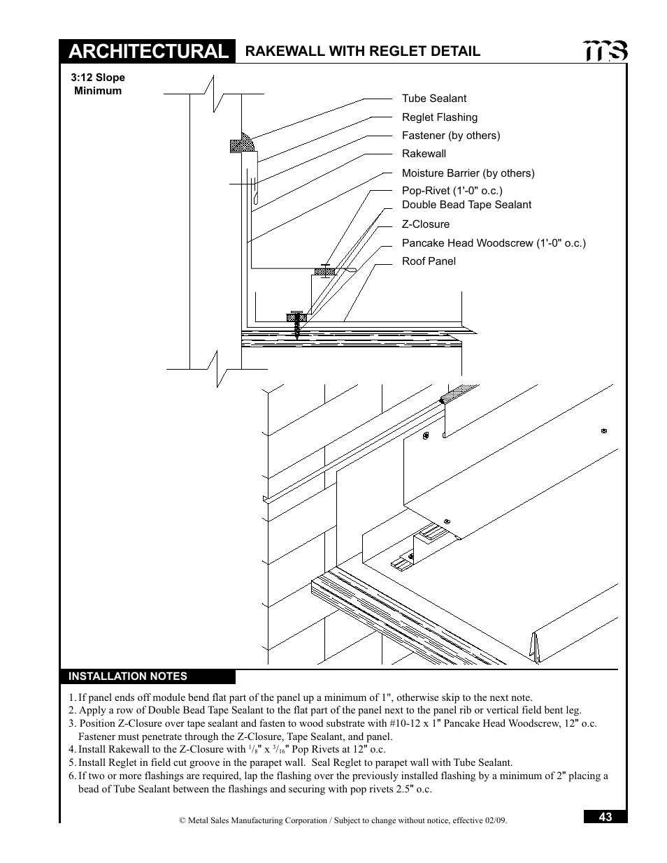 Architectural, Rakewall with reglet detail | Metal Sales Soffit Panel User Manual | Page 44 / 66