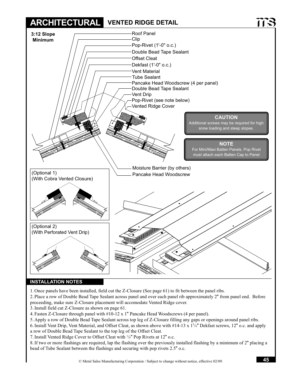 Architectural, Vented ridge detail | Metal Sales Soffit Panel User Manual | Page 46 / 66