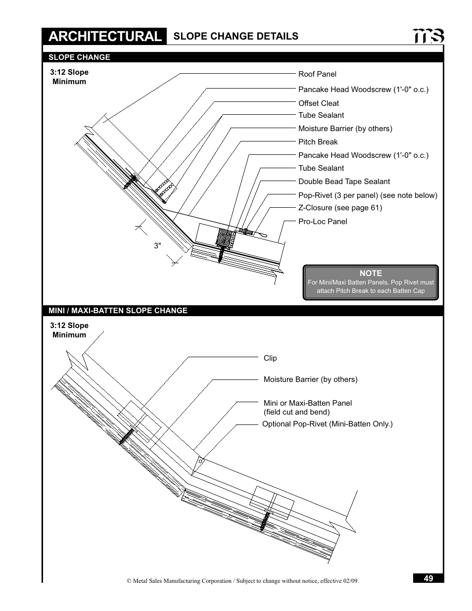 Architectural, Slope change details | Metal Sales Soffit Panel User Manual | Page 50 / 66