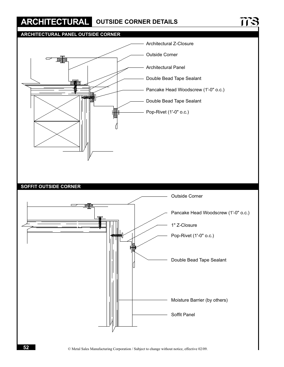 Architectural, Outside corner details | Metal Sales Soffit Panel User Manual | Page 53 / 66