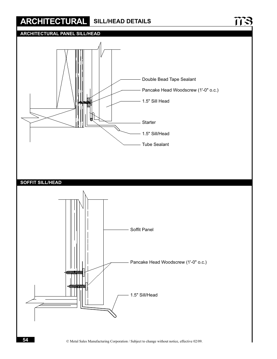 Architectural, Sill/head details | Metal Sales Soffit Panel User Manual | Page 55 / 66