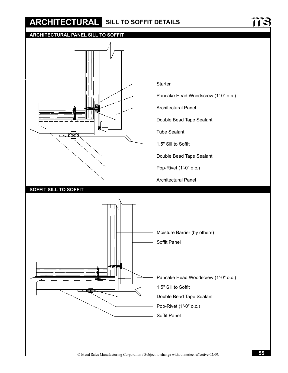 Architectural, Sill to soffit details | Metal Sales Soffit Panel User Manual | Page 56 / 66