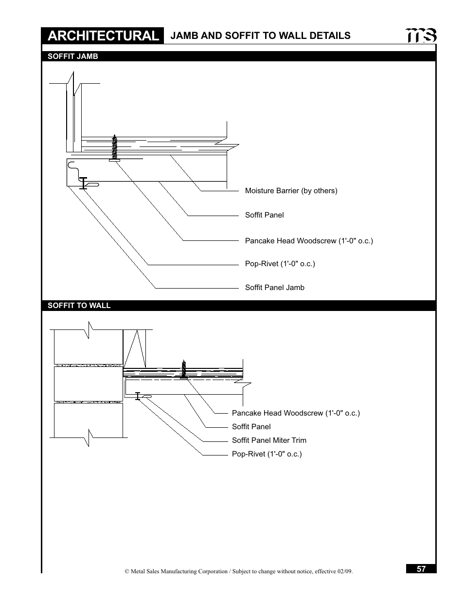 Architectural, Jamb and soffit to wall details | Metal Sales Soffit Panel User Manual | Page 58 / 66