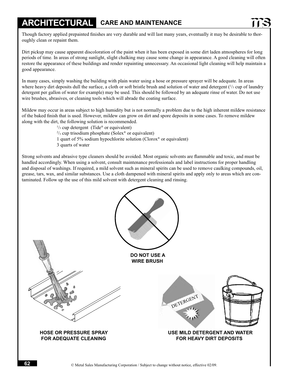 Architectural, Care and maintenance | Metal Sales Soffit Panel User Manual | Page 63 / 66