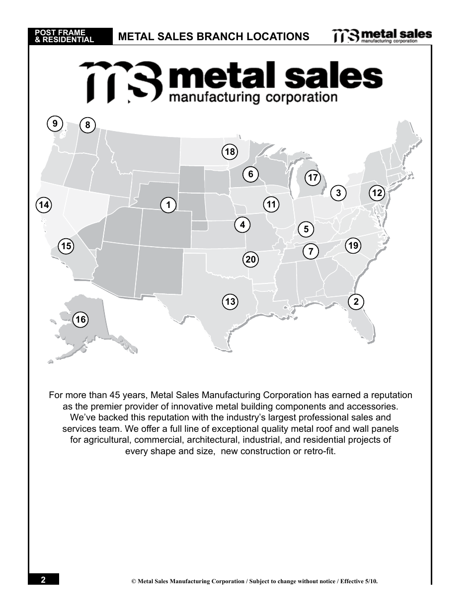 Metal sales branch locations | Metal Sales Pro-Panel II Installation User Manual | Page 3 / 45