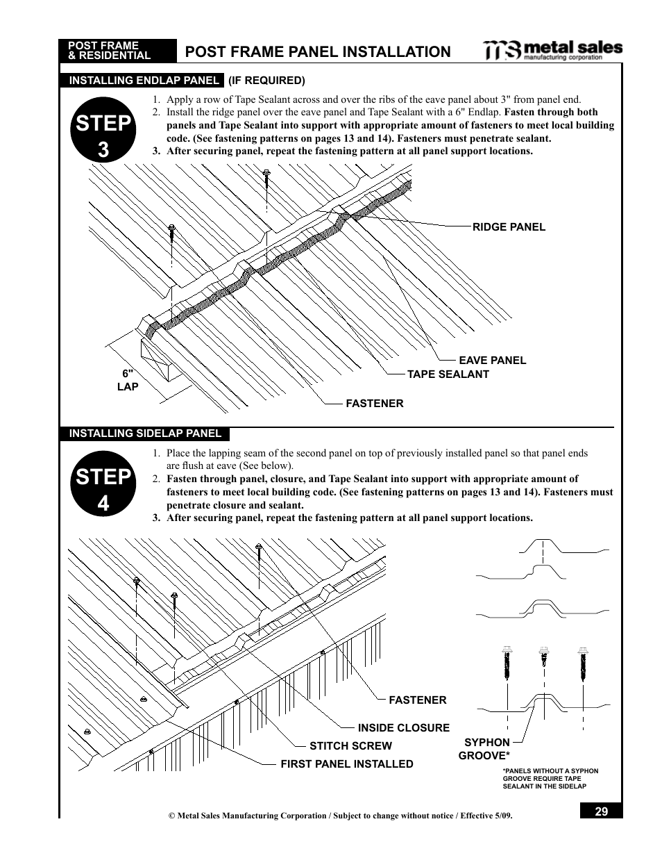 Step 3 step 4, Post frame panel installation | Metal Sales Pro-Panel II Installation User Manual | Page 30 / 45