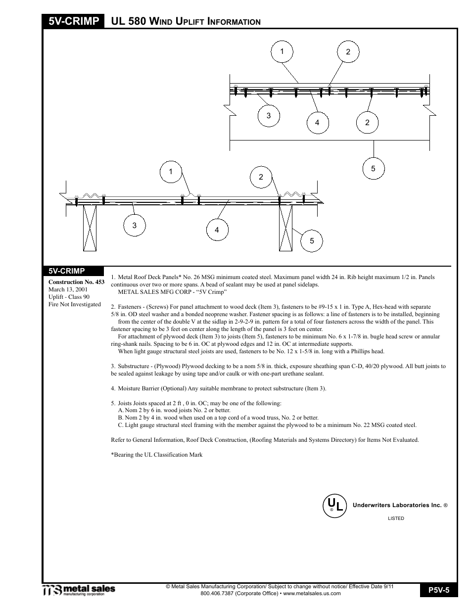 5v-crimp, Ul 580 w | Metal Sales 5V-Crimp User Manual | Page 5 / 14