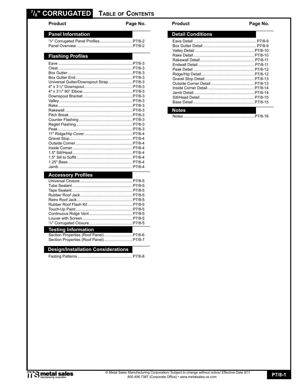 Metal Sales 7/8 Corrugated User Manual | 16 pages