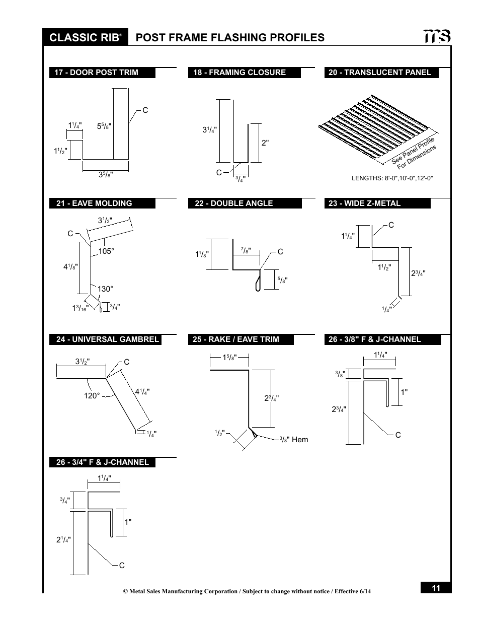 Classic rib, Post frame flashing profiles | Metal Sales Classic Rib Installation User Manual | Page 11 / 37