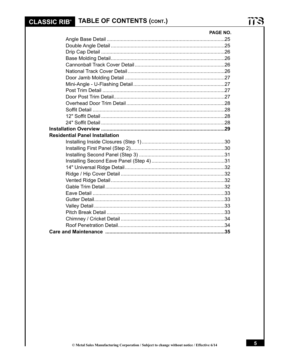 Metal Sales Classic Rib Installation User Manual | Page 5 / 37