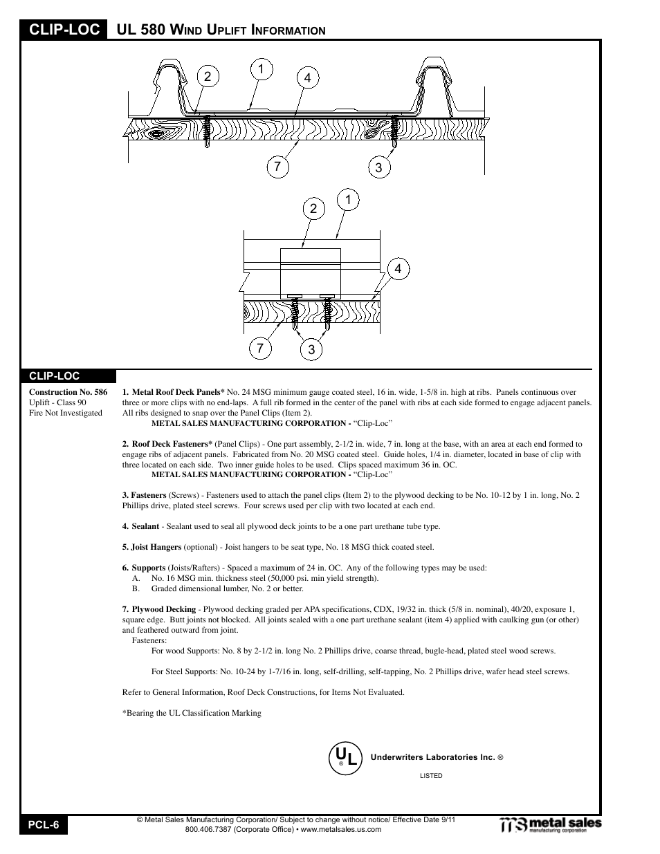 Clip-loc, Ul 580 w | Metal Sales Clip-Loc Manual User Manual | Page 6 / 22
