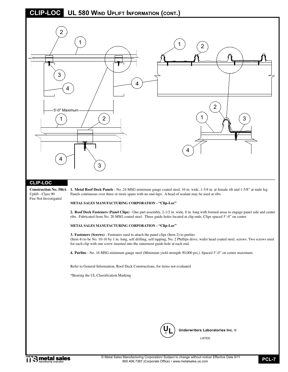 Clip-loc, Ul 580 w | Metal Sales Clip-Loc Manual User Manual | Page 7 / 22