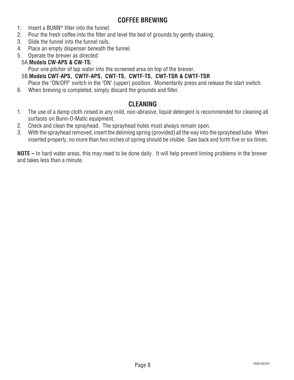 Bunn CW-APS User Manual | Page 8 / 33