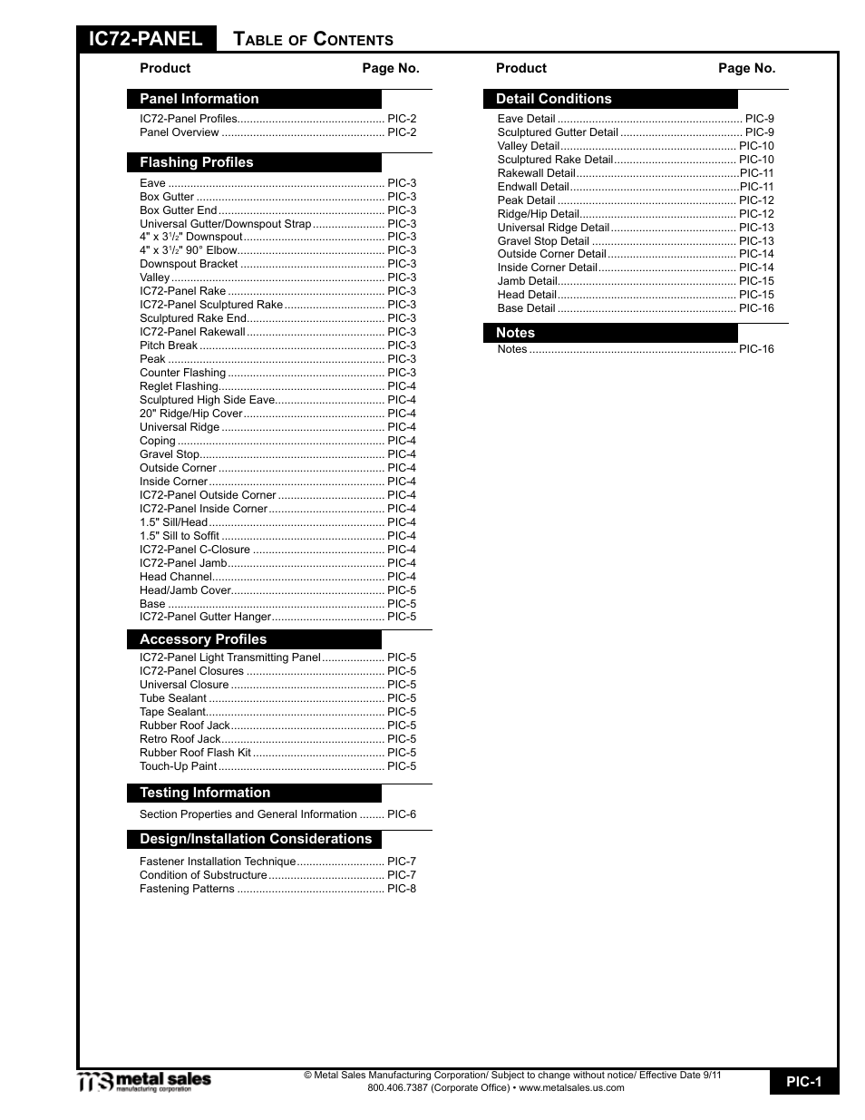Metal Sales IC72-Panel User Manual | 16 pages