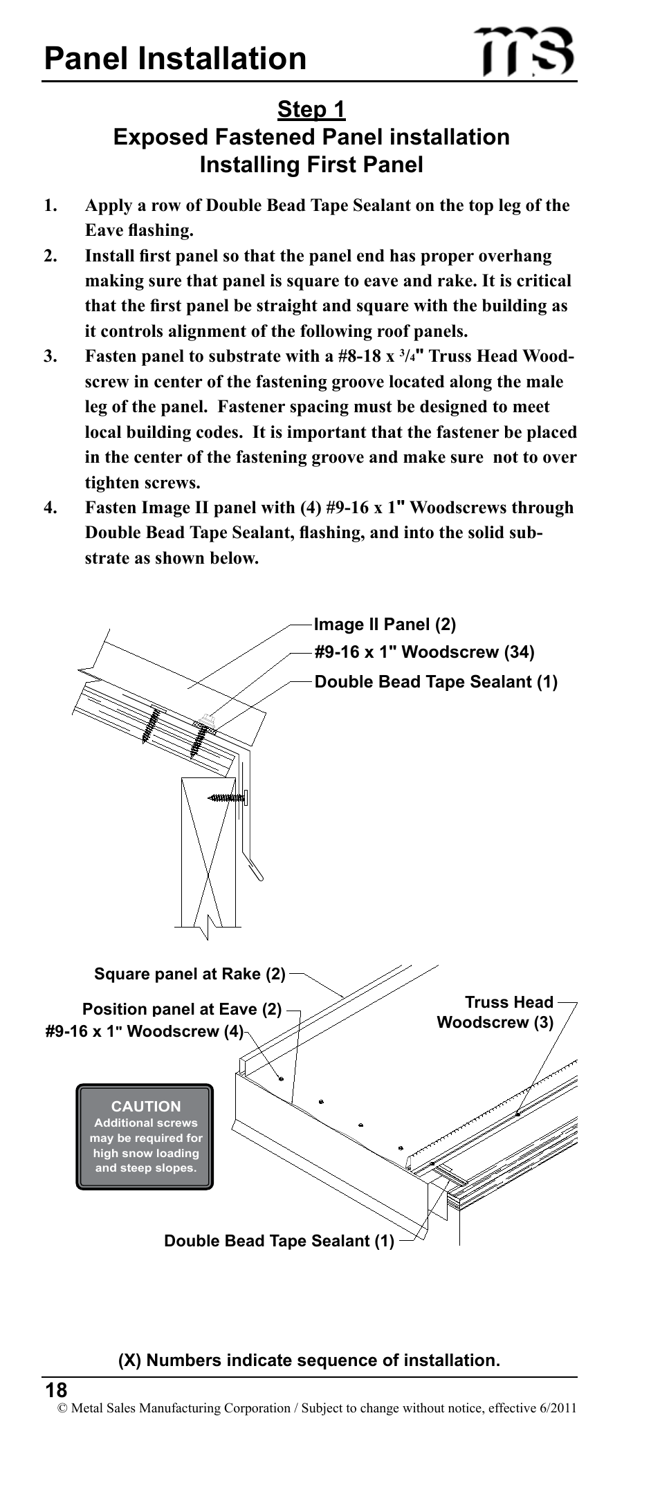 Panel installation | Metal Sales Image II Installation User Manual | Page 18 / 39