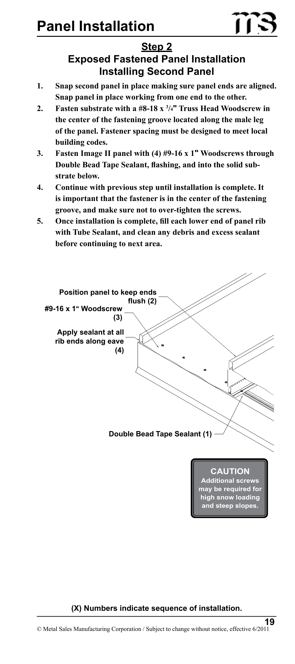 Panel installation | Metal Sales Image II Installation User Manual | Page 19 / 39