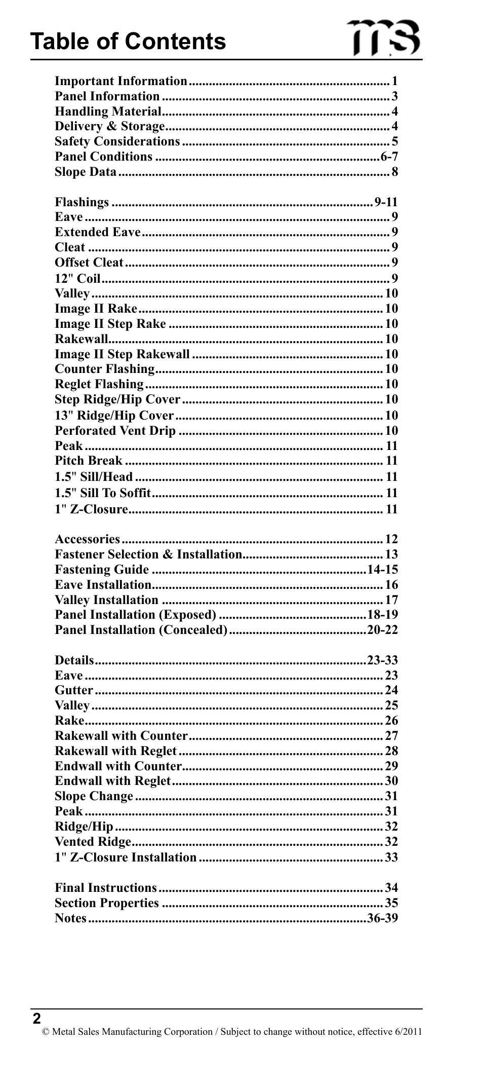 Metal Sales Image II Installation User Manual | Page 2 / 39