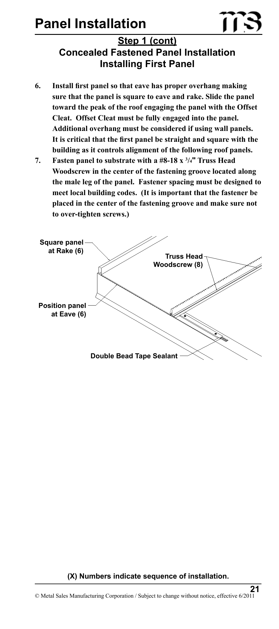 Panel installation | Metal Sales Image II Installation User Manual | Page 21 / 39