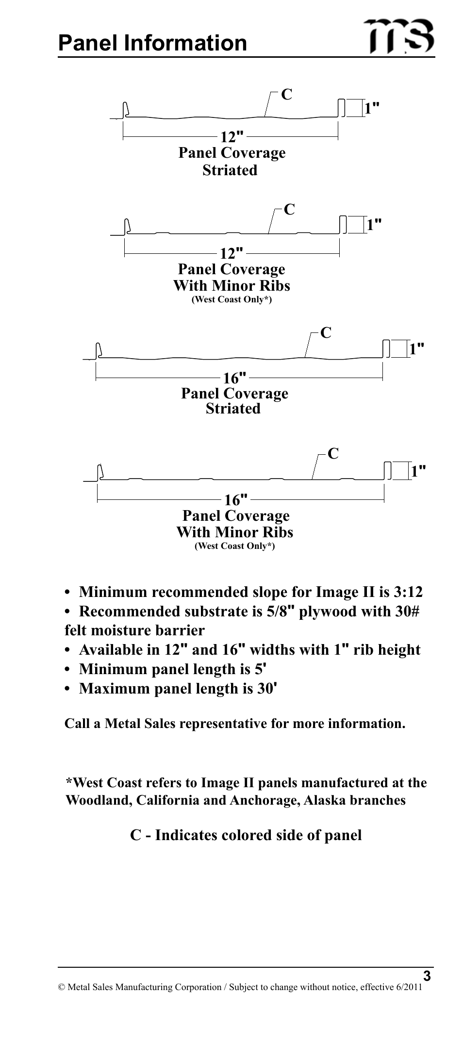 Panel information | Metal Sales Image II Installation User Manual | Page 3 / 39