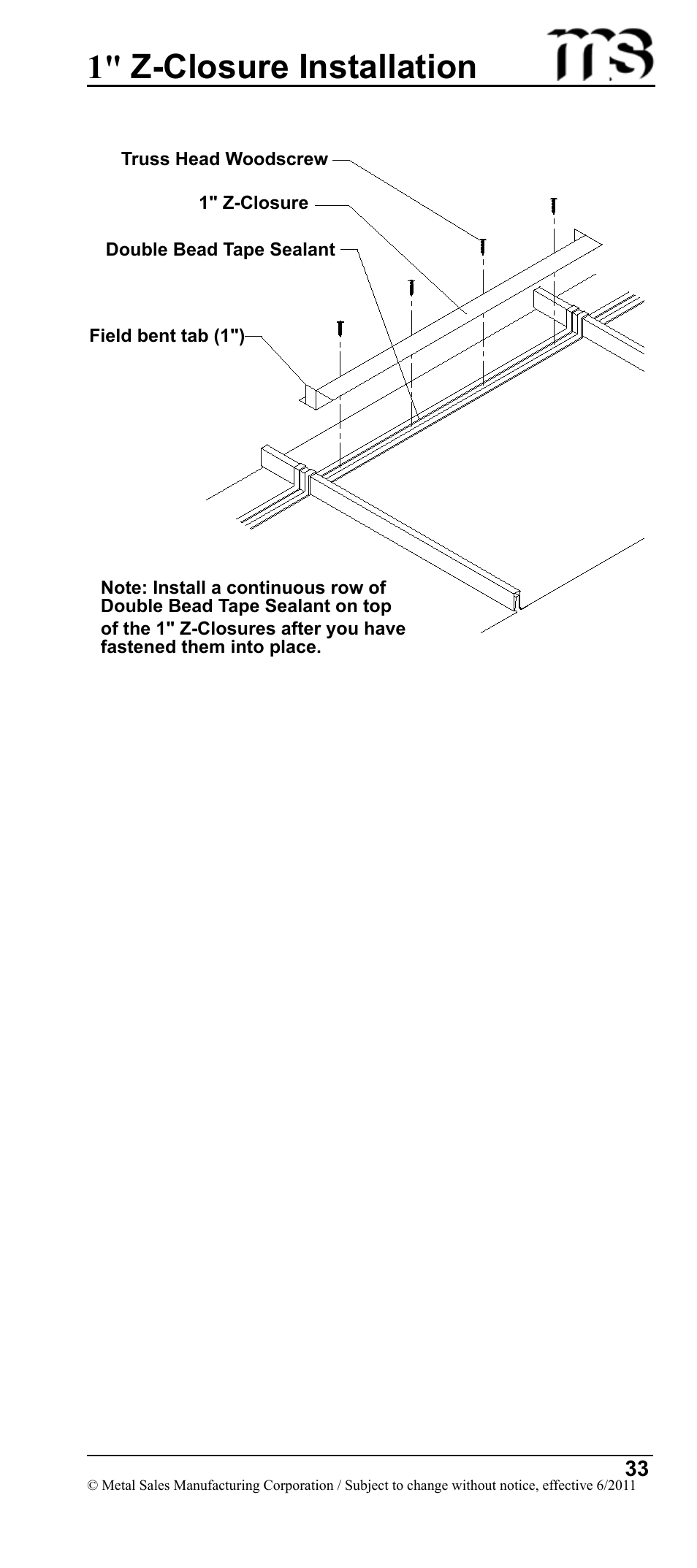 1" z-closure installation | Metal Sales Image II Installation User Manual | Page 33 / 39